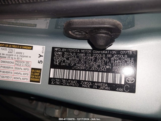 Toyota Prius Two 2018 JTDKBRFU1J3072343 Image 9