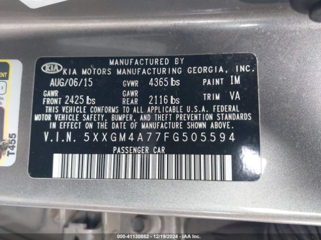 5XXGM4A77FG505594 KIA Optima Lx
