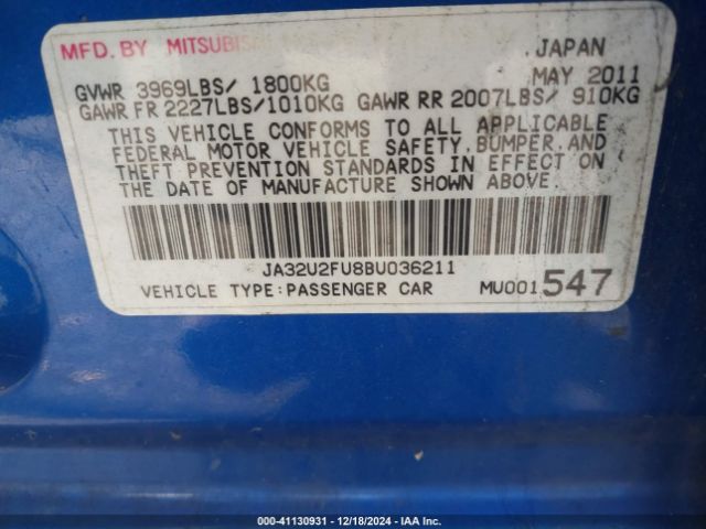 2011 MITSUBISHI LANCER JA32U2FU8BU036211 Photo 8