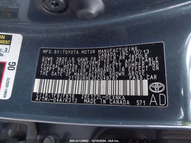 Toyota COROLLA LE 2014 2T1BURHE3EC049787 Image 9