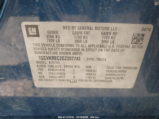 Chevrolet Silverado 1500 2lt 2016 1GCVKREC2GZ287743 Image 9