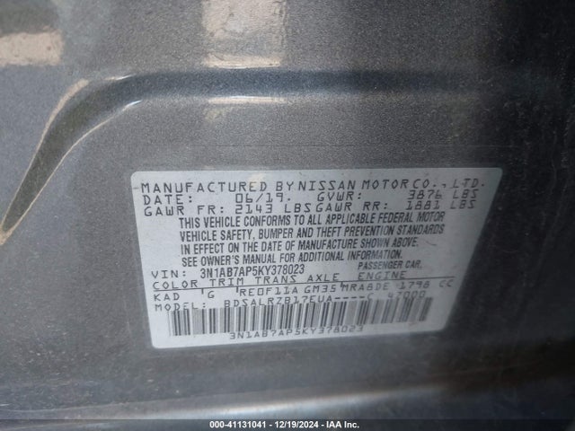 Nissan SENTRA SR 2019 3N1AB7AP5KY378023 Image 9