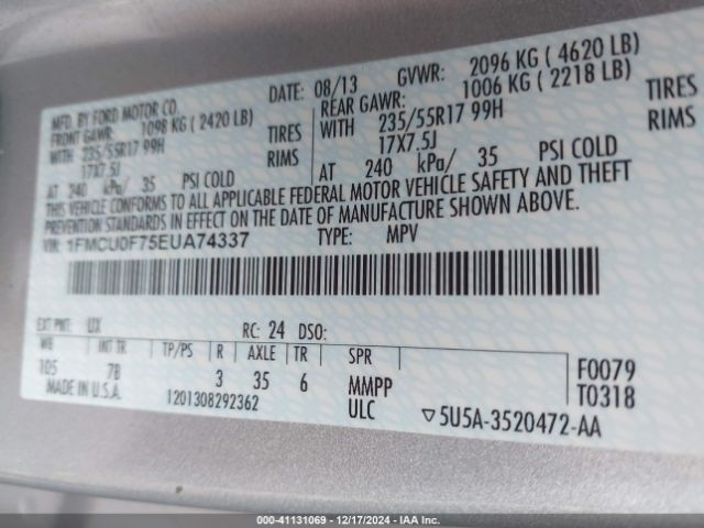 1FMCU0F75EUA74337 Ford ESCAPE S