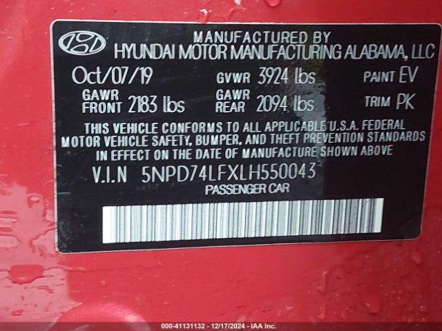 5NPD74LFXLH550043 Hyundai ELANTRA SE