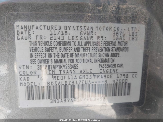 Nissan SENTRA S 2019 3N1AB7AP1KY263452 Image 9