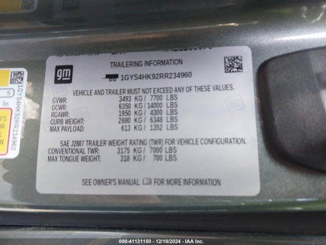 1GYS4HK92RR234960 Cadillac Escalade 4wd V-series