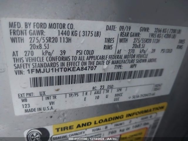1FMJU1HT0KEA84707 Ford Expedition Xlt