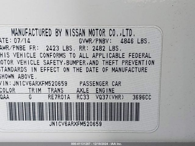 JN1CV6ARXFM520659 Infiniti Q40