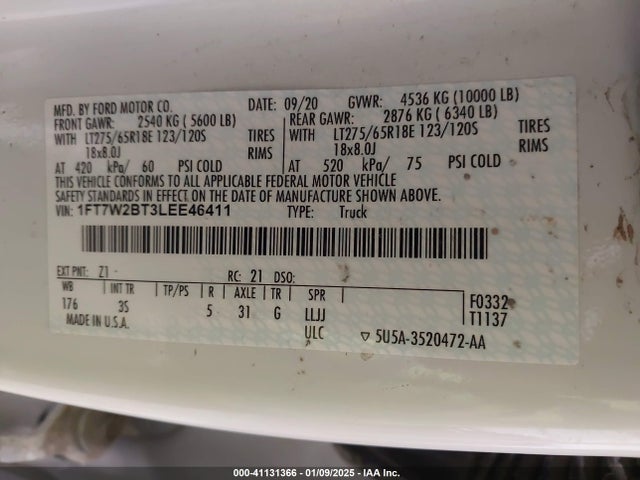 Ford F-250 Xlt 2020 1FT7W2BT3LEE46411 Image 9
