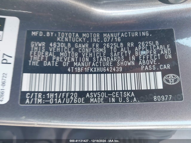Toyota CAMRY SE 2017 4T1BF1FKXHU642439 Image 9