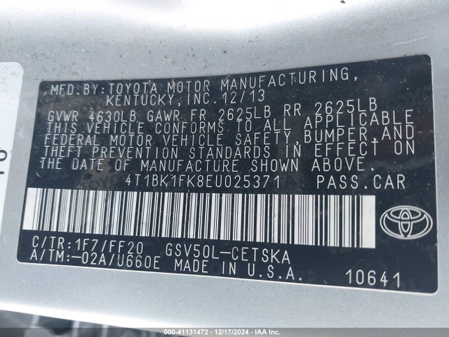Toyota Camry Se V6 2014 4T1BK1FK8EU025371 Image 9