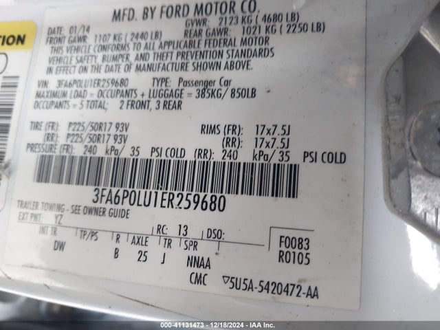 Ford Fusion Hybrid Se 2014 3FA6P0LU1ER259680 Image 9