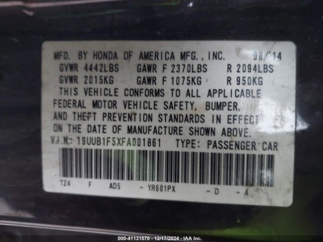 19UUB1F5XFA001861 Acura TLX TECH