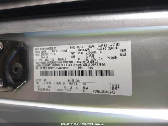 Ford F-150 Xl 2017 1FTEX1CP8HFA63016 Image 9