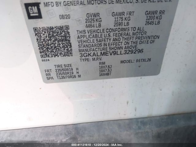 3GKALMEV9LL329296 GMC Terrain Fwd Sle