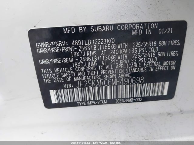 JF2SKARC6MH490698 Subaru Forester Sport