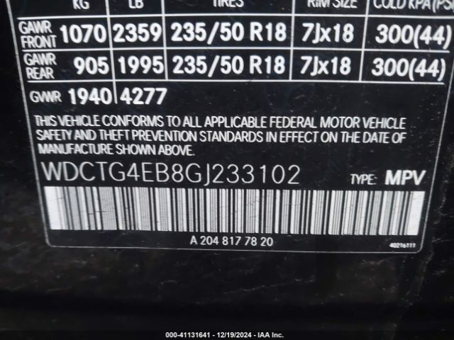 WDCTG4EB8GJ233102 Mercedes-Benz GLA 250