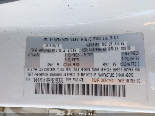 3MZBM1K78FM218378 Mazda MAZDA3