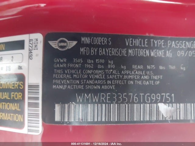 2006 MINI COOPER S WMWRE33576TG99751 Photo 8