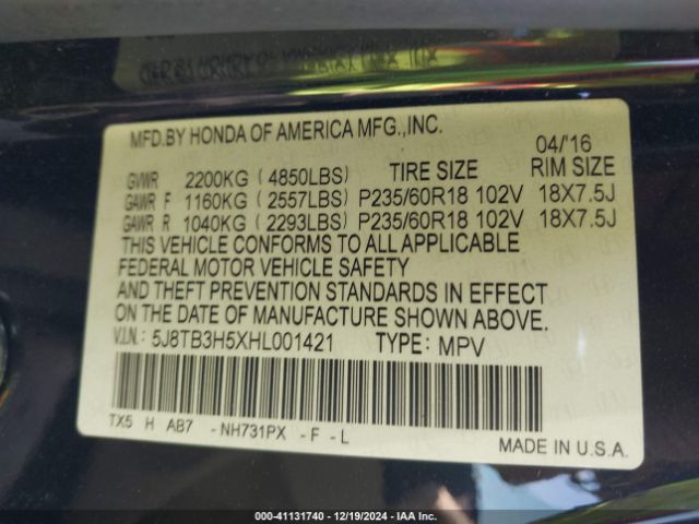 5J8TB3H5XHL001421 Acura Rdx Technology Package/w/technology/acurawatch Plus Pkg