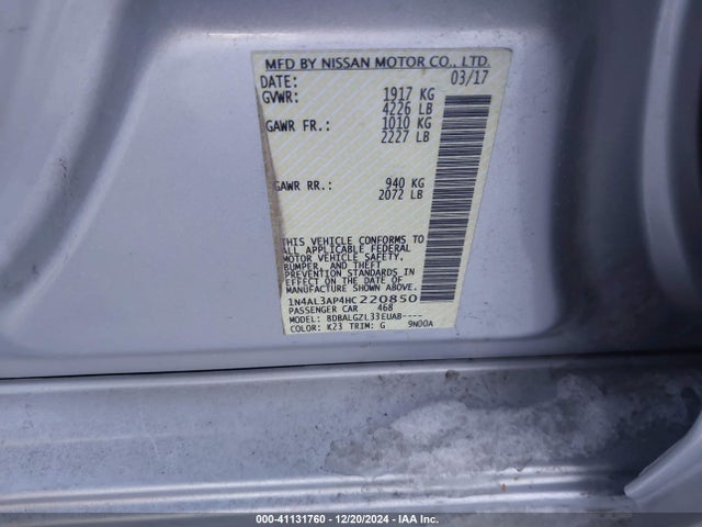 Nissan Altima 2.5 S 2017 1N4AL3AP4HC220850 Image 9