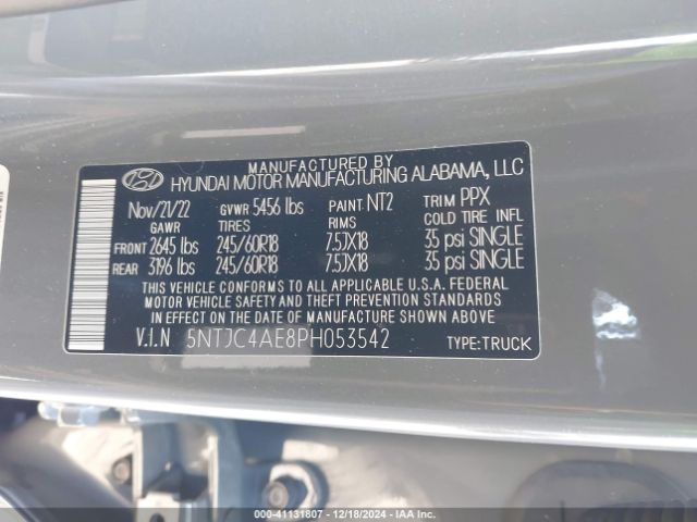 5NTJC4AE8PH053542 Hyundai Santa Cruz Sel
