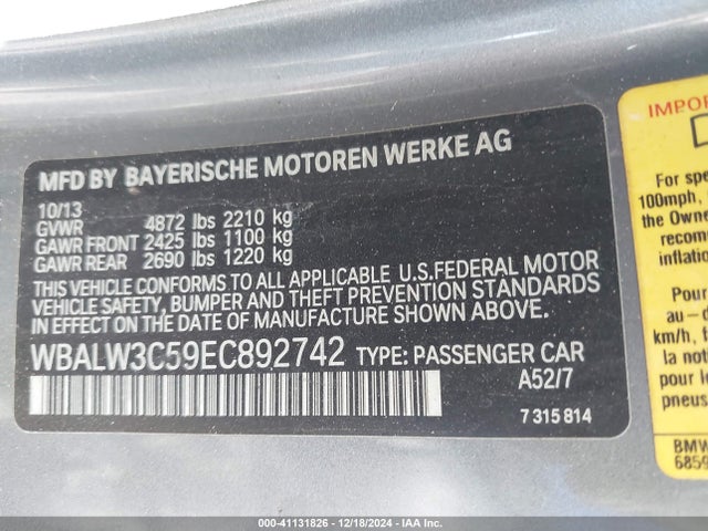 BMW 640i 2014 WBALW3C59EC892742 Image 9