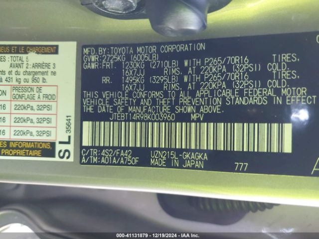 2008 TOYOTA 4RUNNER JTEBT14R98K003960 Photo 8
