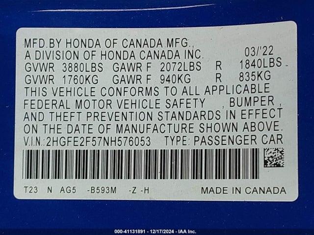 Honda Civic Sport 2022 2HGFE2F57NH576053 Image 9