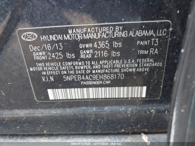 5NPEB4AC9EH868170 Hyundai SONATA GLS