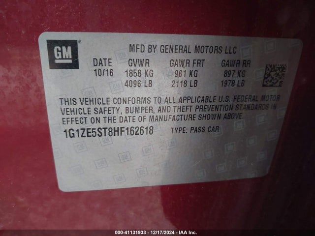 Chevrolet MALIBU 1LT 2017 1G1ZE5ST8HF162618 Image 9