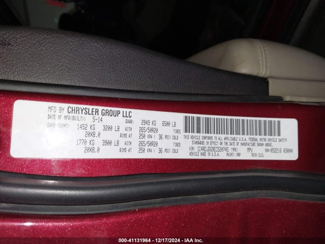 Dodge DURANGO LIMITED 2014 1C4RDJDG9EC520745 Image 9