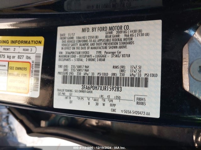 Ford FUSION SE 2018 3FA6P0H7XJR159283 Image 9