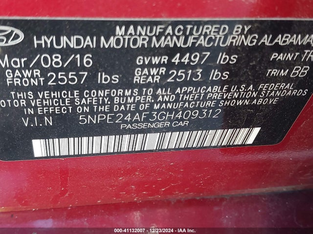 Hyundai SONATA SE 2016 5NPE24AF3GH409312 Image 9