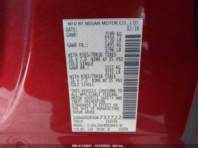 Nissan Frontier Sv 2016 1N6AD0ER3GN737722 Image 9
