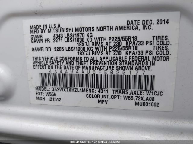 4A4AR4AU6FE020177 Mitsubishi Outlander Sport Se