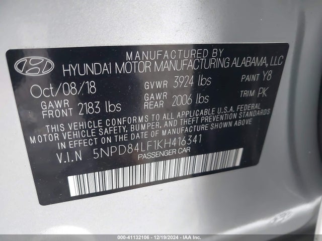 Hyundai ELANTRA SEL 2019 5NPD84LF1KH416341 Image 9