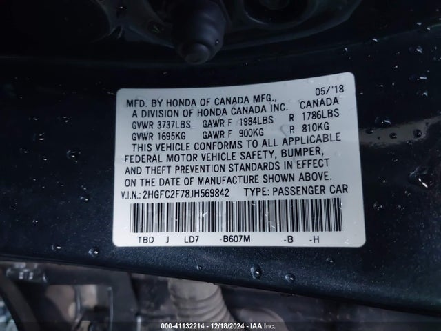 Honda CIVIC EX 2018 2HGFC2F78JH569842 Image 9