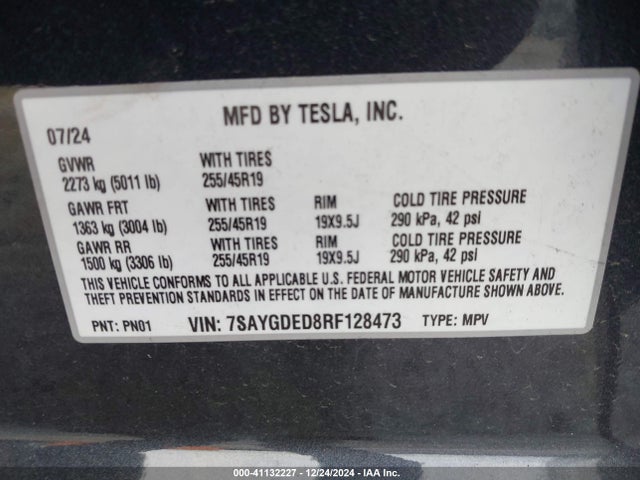 2024 TESLA MODEL Y 7SAYGDED8RF128473 Photo 8