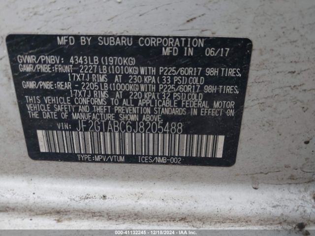 JF2GTABC6J8205488 Subaru Crosstrek 2.0i Premium
