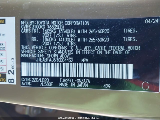 JTEABFAJ6RK004432 Toyota Land Cruiser