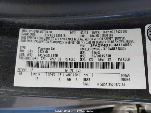 3FADP4BJ0JM114854 Ford FIESTA SE