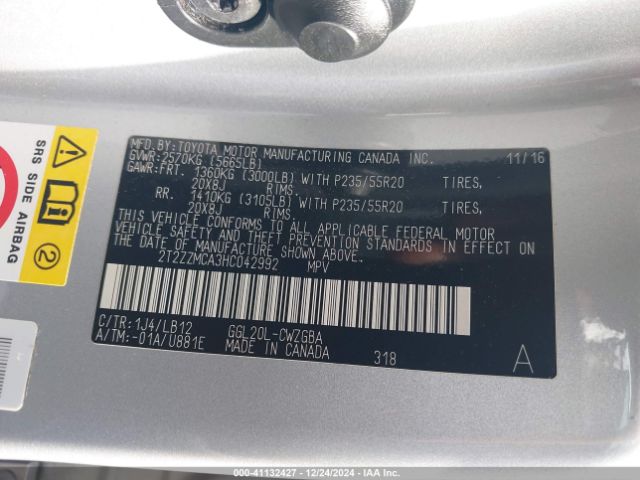 2T2ZZMCA3HC042992 Lexus RX 350