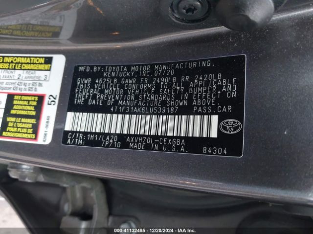 4T1F31AK6LU539187 Toyota Camry Xle Hybrid