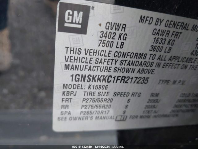 1GNSKKKC1FR217235 Chevrolet Suburban 1500 Ltz
