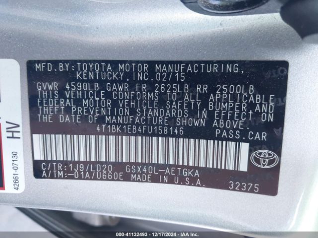 4T1BK1EB4FU158146 Toyota AVALON XLE