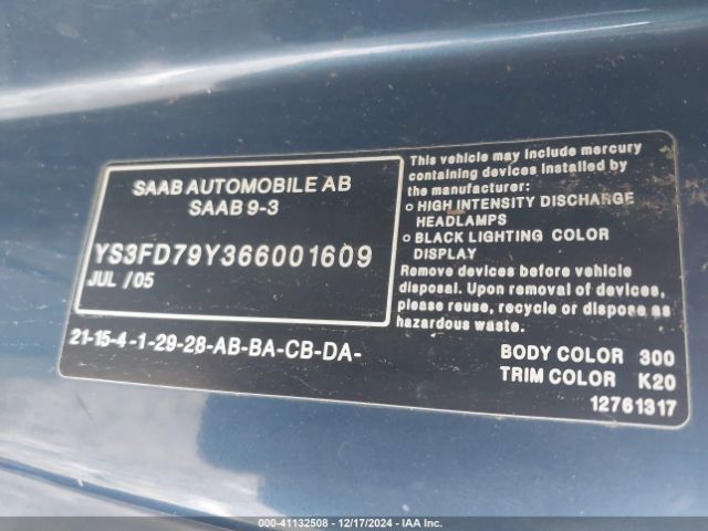 2006 SAAB 9-3 YS3FD79Y366001609 Photo 8