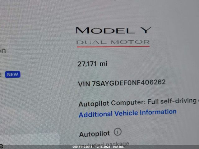 7SAYGDEF0NF406262 Tesla Model Y Performance Dual Motor All-wheel Drive