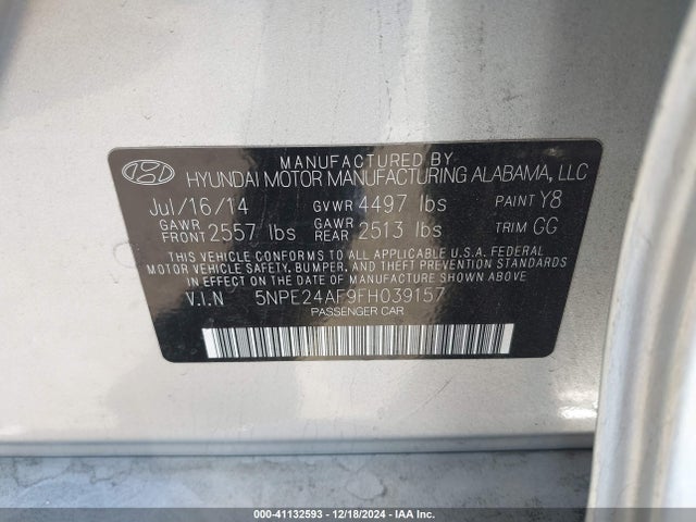 Hyundai SONATA SE 2015 5NPE24AF9FH039157 Image 9