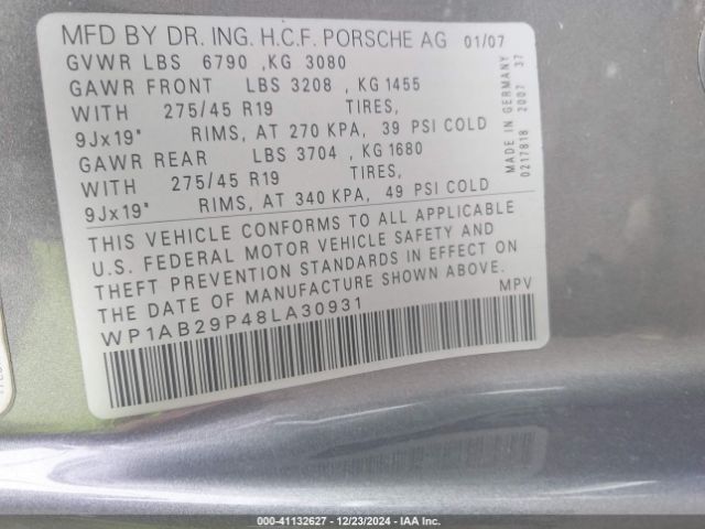 2008 PORSCHE CAYENNE WP1AB29P48LA30931 Photo 8